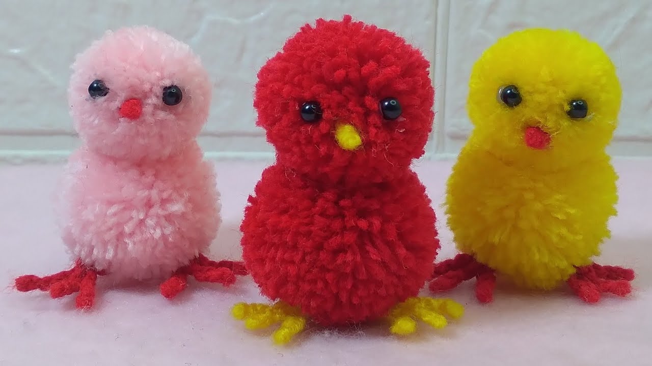 Cara membuat Boneka Baby Chiken dari benang wol,pom-pom chiken,Tutorial kerajinan dari wol