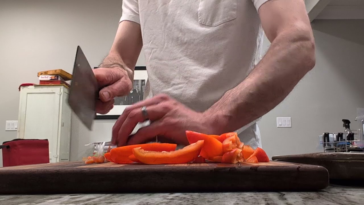 chopping veggies with vintage Chinese cleaver chef knife
