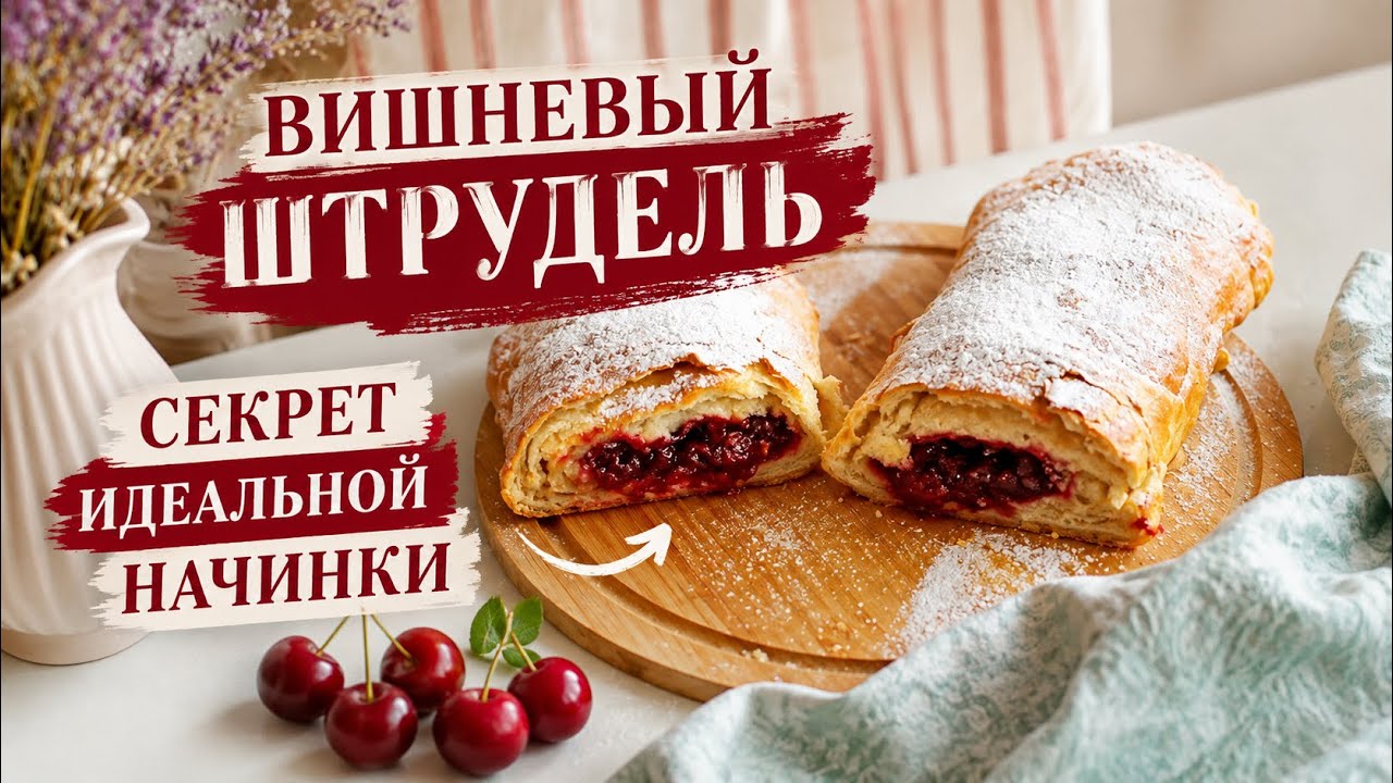 Вишнёвый штрудель из слоёного теста: понравится даже тем, кто не любит сладкое 