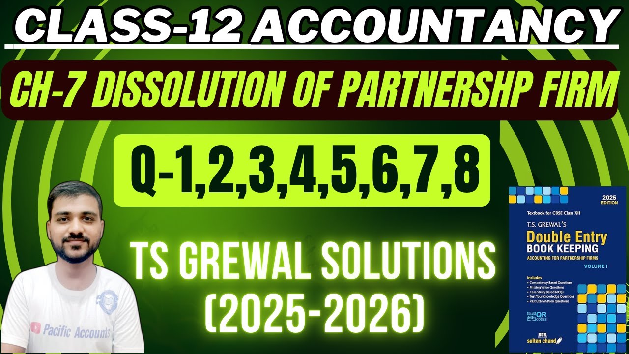 CH 7 DISSOLUTION OF PARTNERSHIP FIRM CLASS 12 | ACCOUNTS | TS GREWAL| Q-1,2,3,4,5,6,7,8 |REALISATION