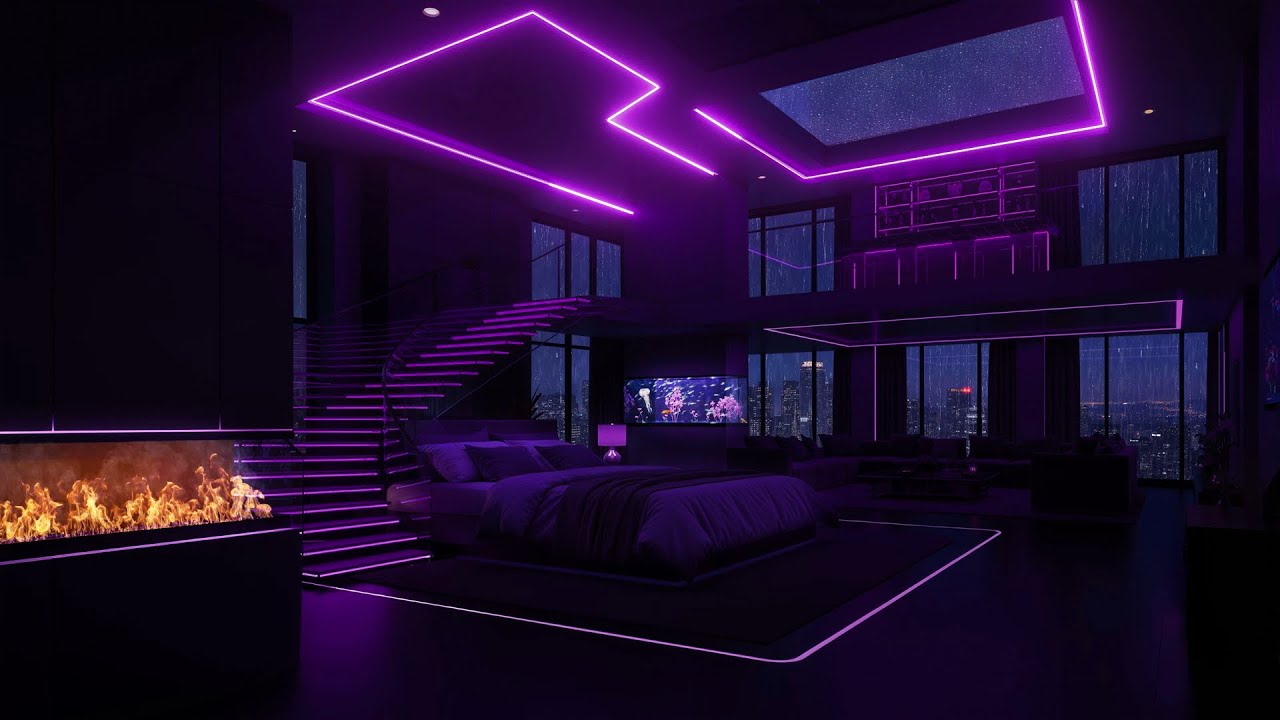 Rainy Night in a Luxury Penthouse | Soft Piano & Fireplace Ambience for Deep Sleep