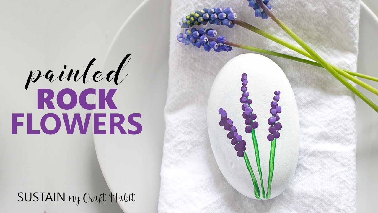 Simple Flower Rock Painting for Beginners - Gorgeous Grape Hyacinths!