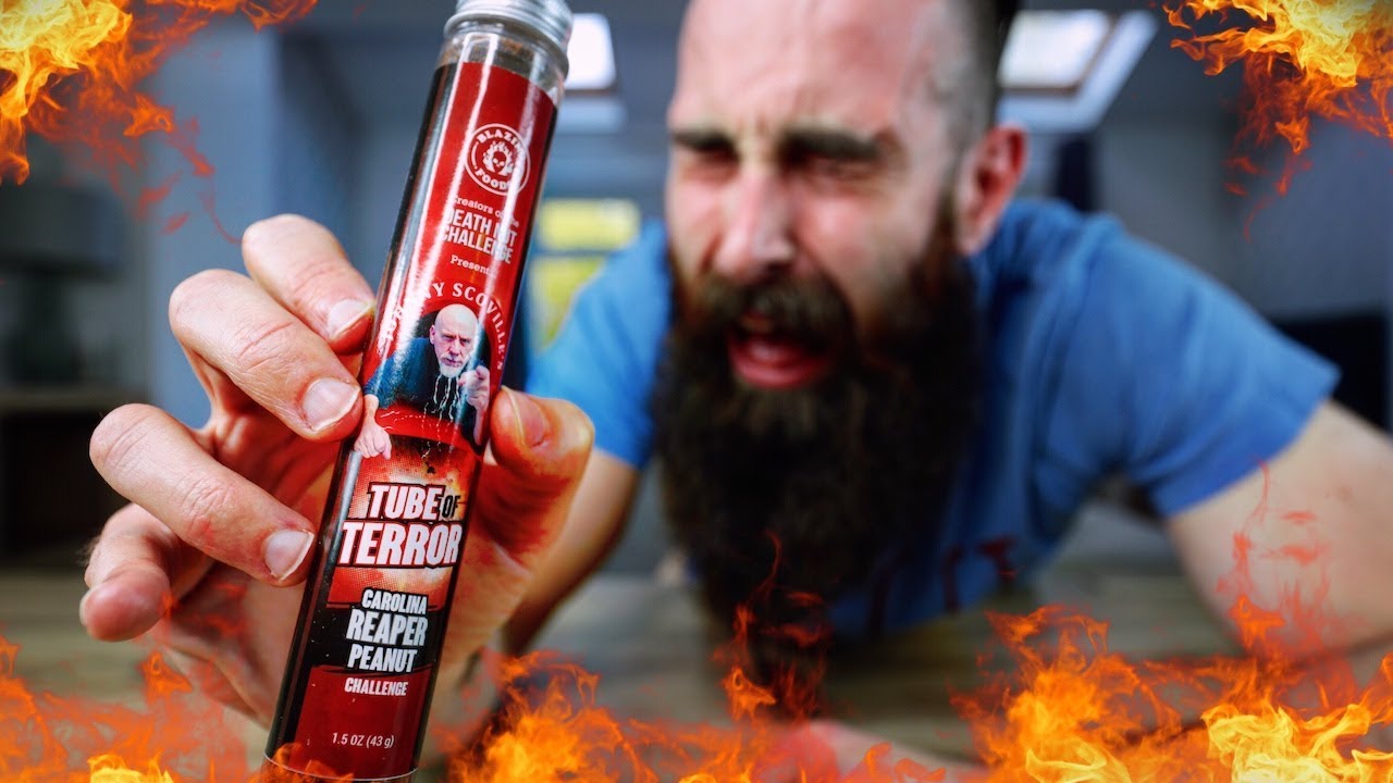 THE TUBE OF TERROR CHALLENGE | 13 MILLION SCOVILLES | WORLD'S HOTTEST PEANUTS | BeardMeatsFood
