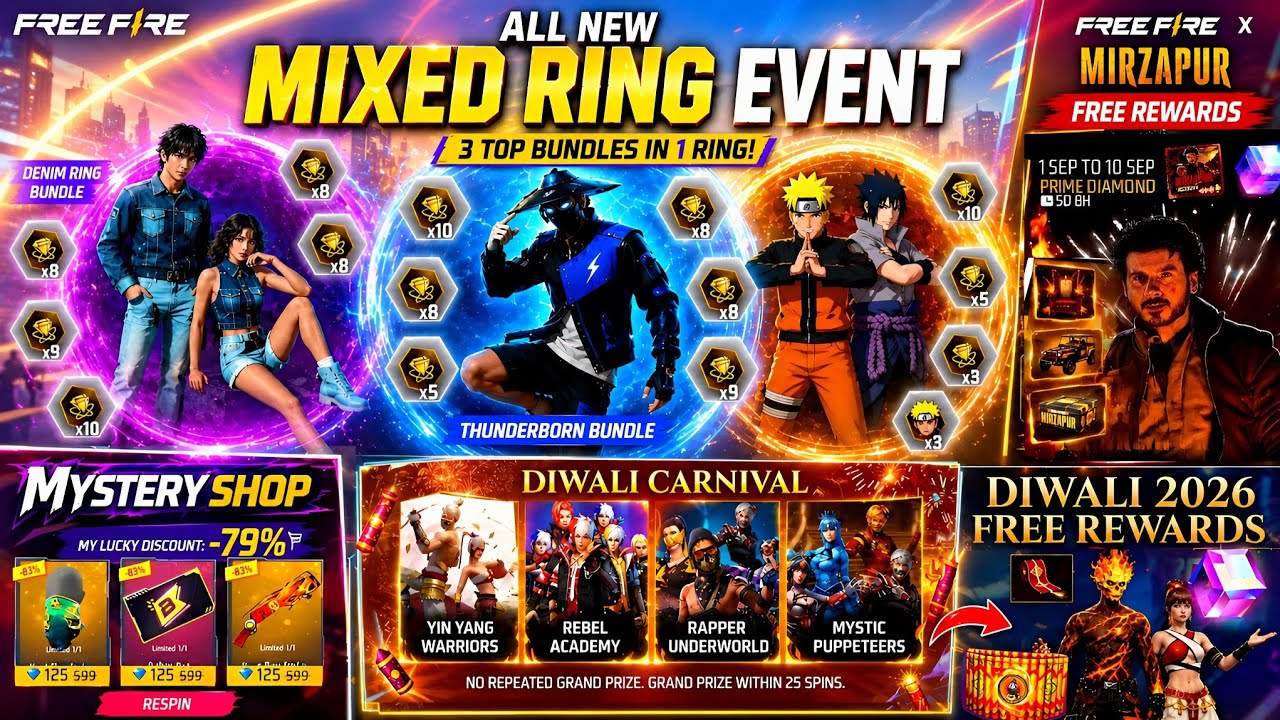 Diwali Free Rewards,New Ring Event🥳| Upcoming Events In Free Fire😍|Free Fire New Event |FF New Event