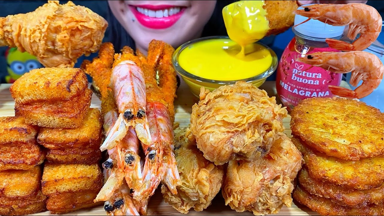 ASMR CRUNCHY FRIED CHICKEN, FRIED SHRIMP, HASH BROWN, SHRIMP TOAST MUKBANG MASSIVE Eating Sounds