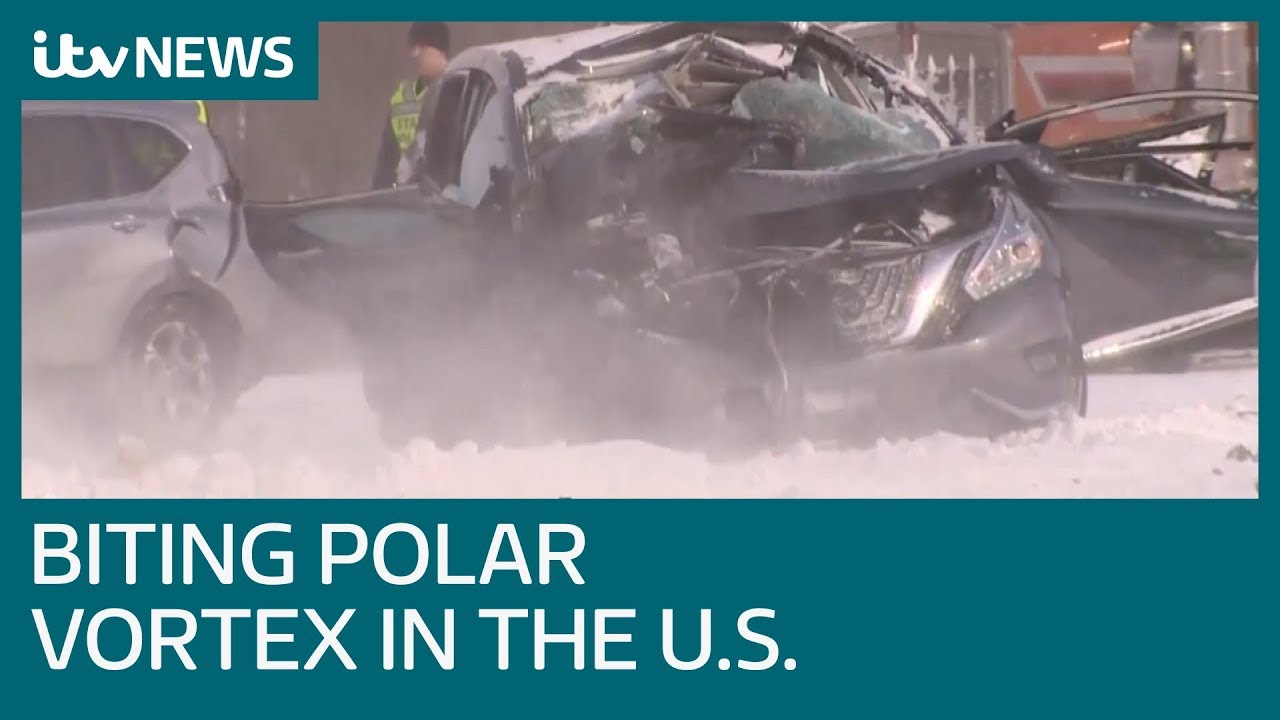Road chaos in US Midwest as biting polar vortex brings -50C | ITV News
