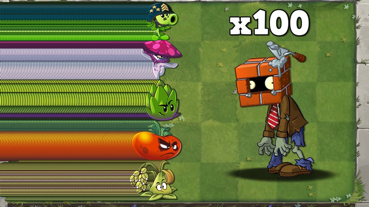 PVZ 2 Every 100 Plants vs 100 Brickhead Zombies Custom Speed