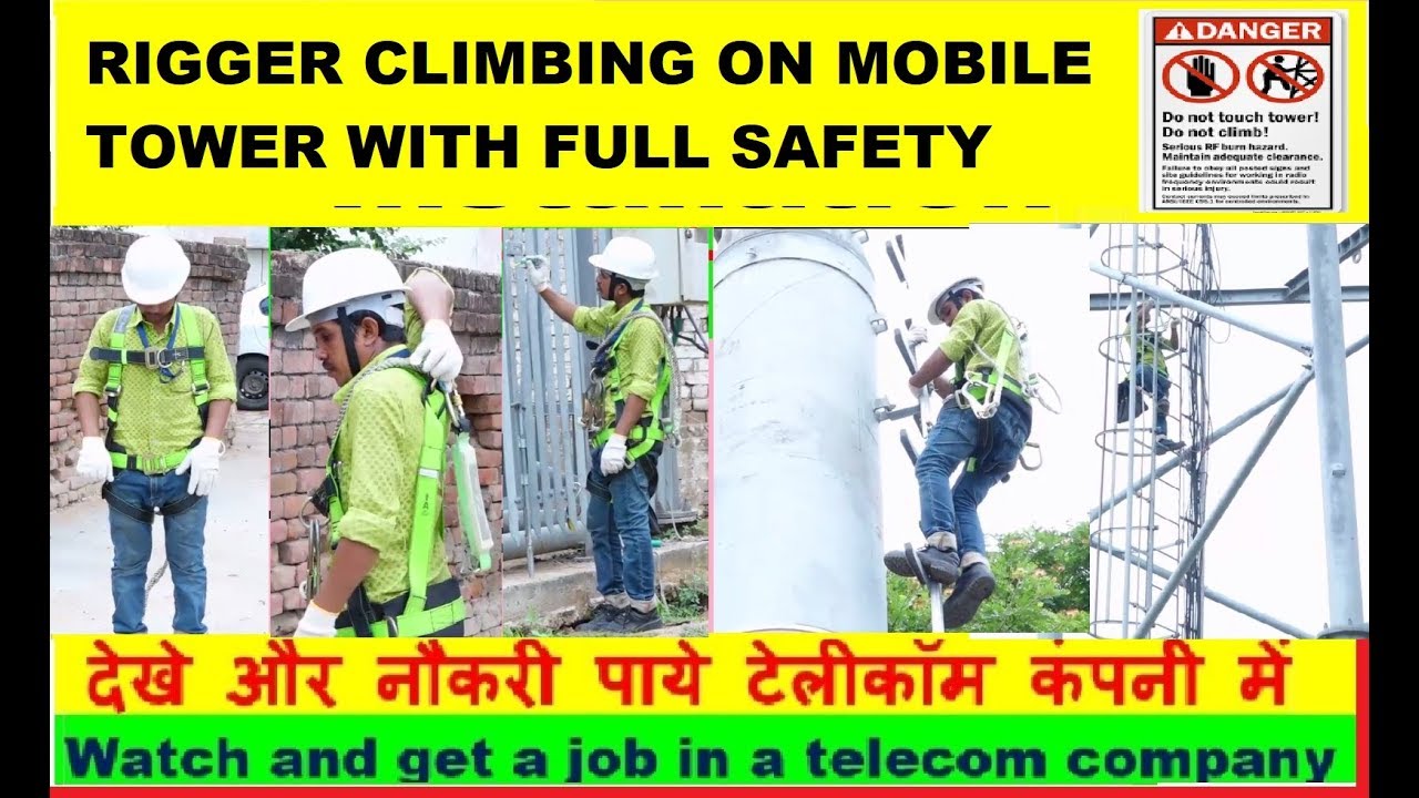 Rigger climbing mobile tower with full safety || Telecomwork safety Rule