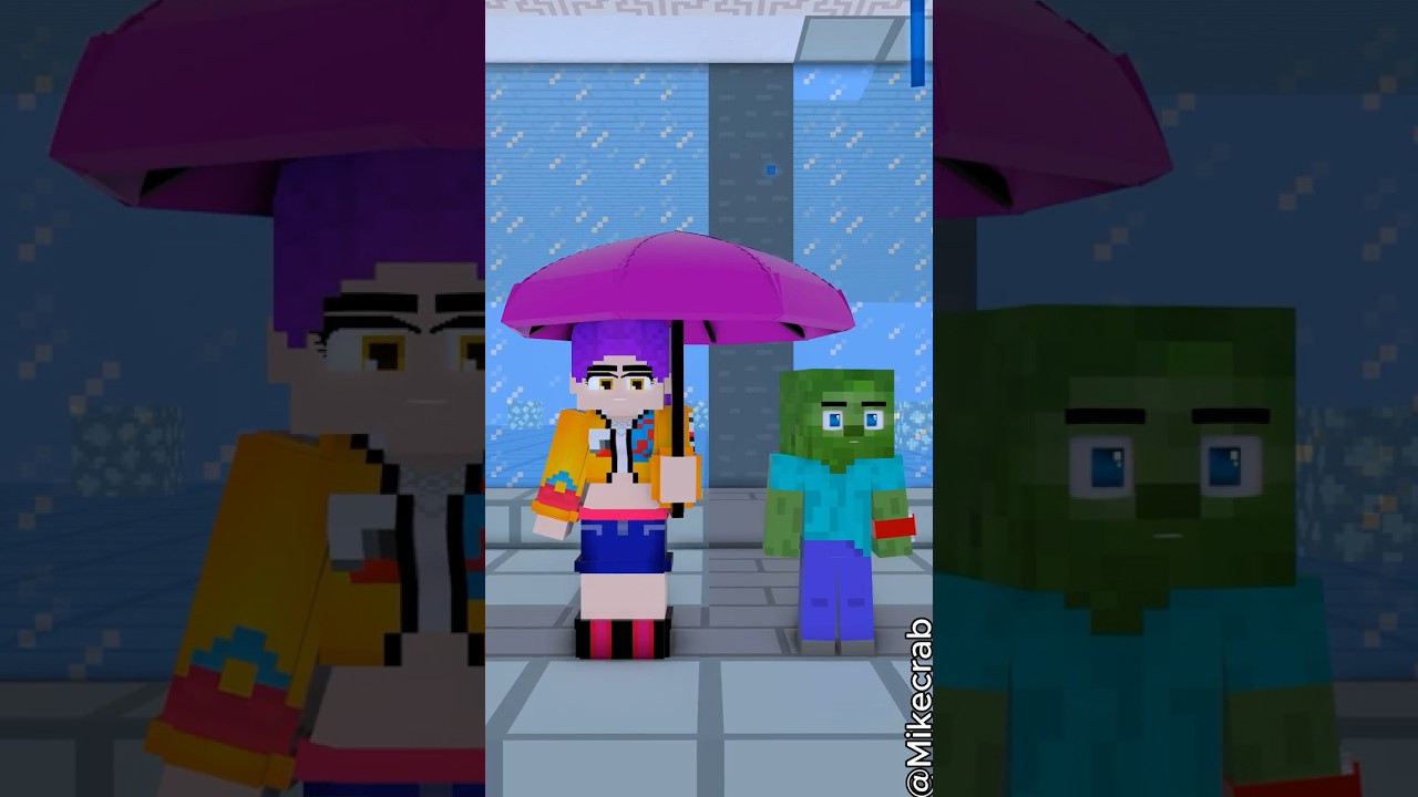 Zombie transforms into Herobrine to walk through rain dry 🌧️⚡😱