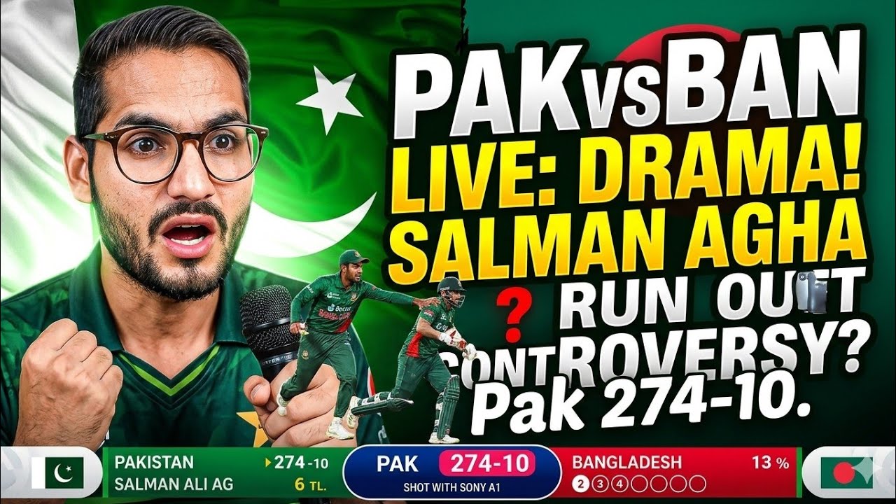 🚨 PAK vs BAN 2nd ODI LIVE: Pakistan 274 ALL OUT! Can Shaheen Defend? | Salman Agha Controversy