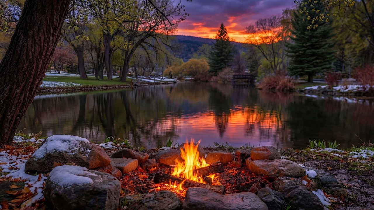 You Are Listening to Crackling Flames Beside a Quiet Spring River 🌿 Evening Calm