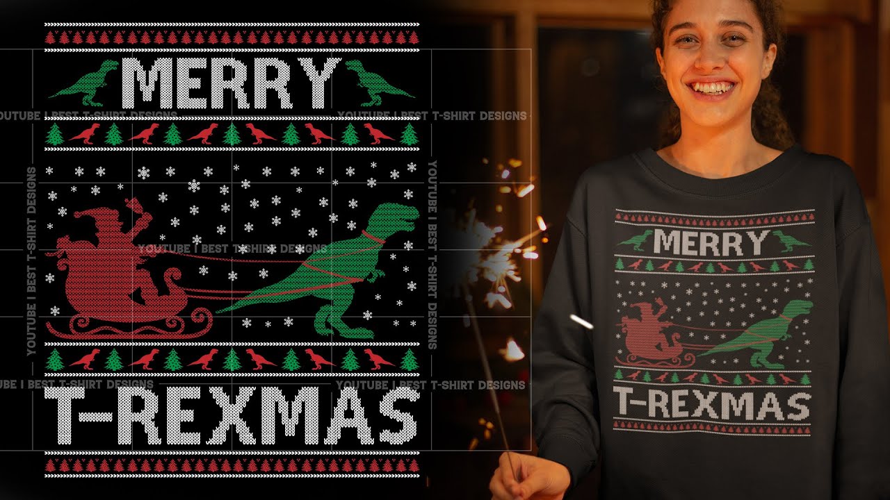 UGLY CHRISTMAS SWEATSHIRT DESIGN TUTORIAL | T-REX | Sweatshirt Design Tutorial | Christmas T-Shirt