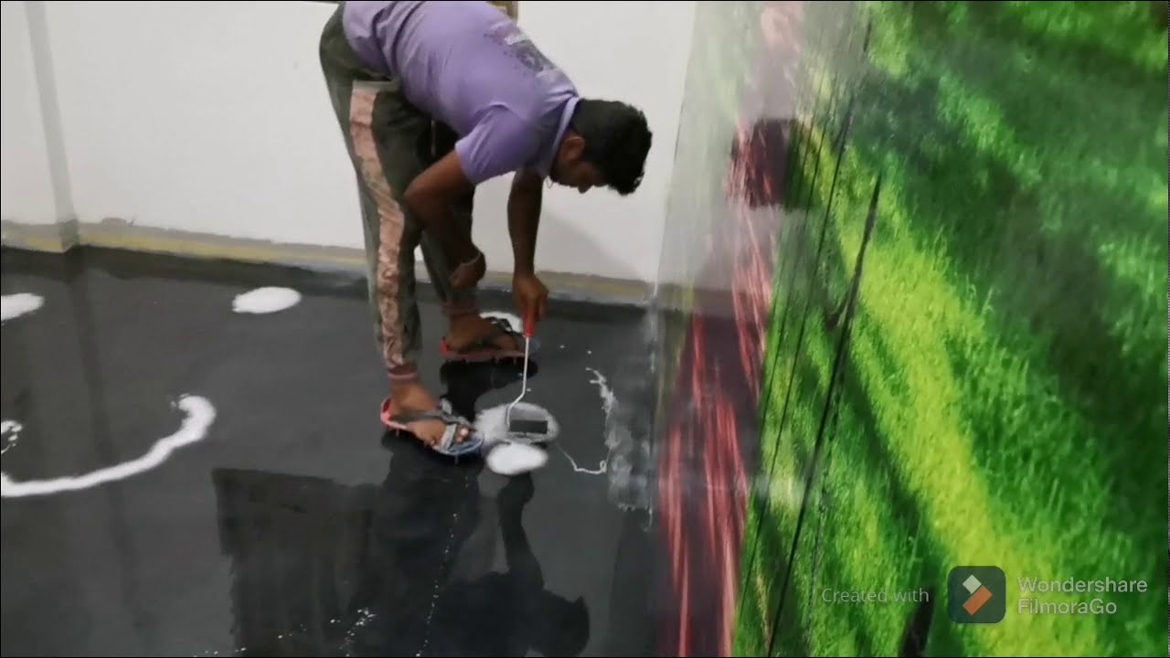 Black and white metallic epoxy flooring application