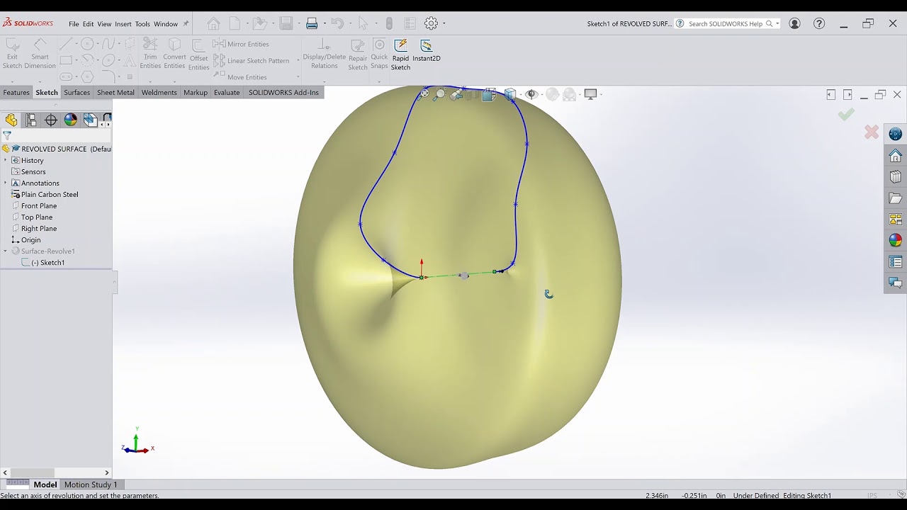 REVOLVED SURFACE COMMAND SolidWorks 2020 | MAIJALA WILL | EDG 4111