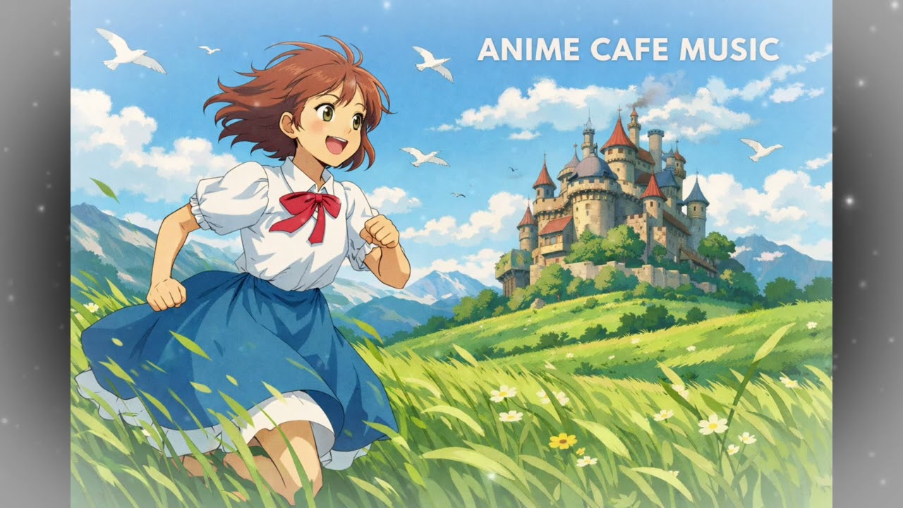 Anime Cafe Music ☕🌿 Relaxing Ghibli Inspired Study & Chill Playlist | Peaceful Windy Field Ambience