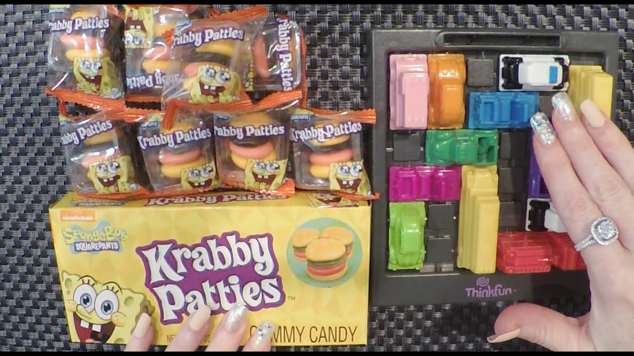 ASMR Eating Gummy Krabby Patties & Rush Hour Game | Whispered Ramble