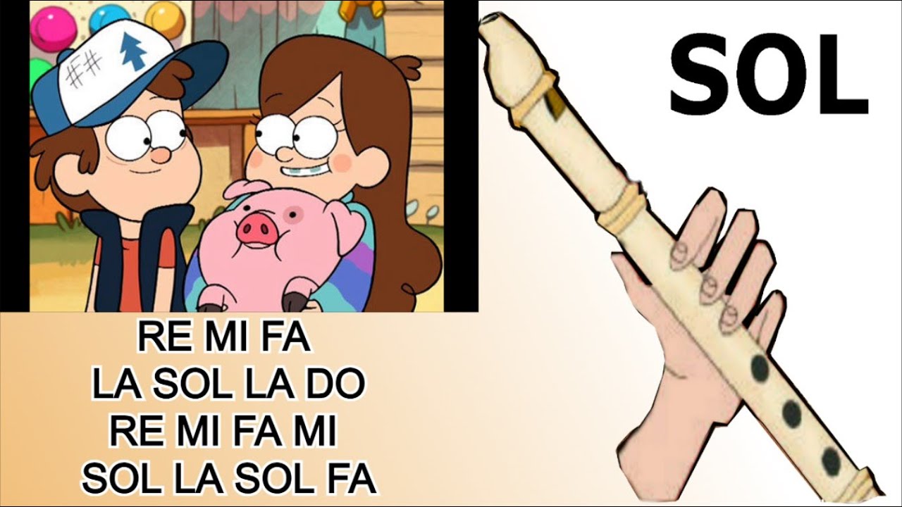 Gravity falls, flauta dulce fácil, tutorial con animación, easy flute recorder
