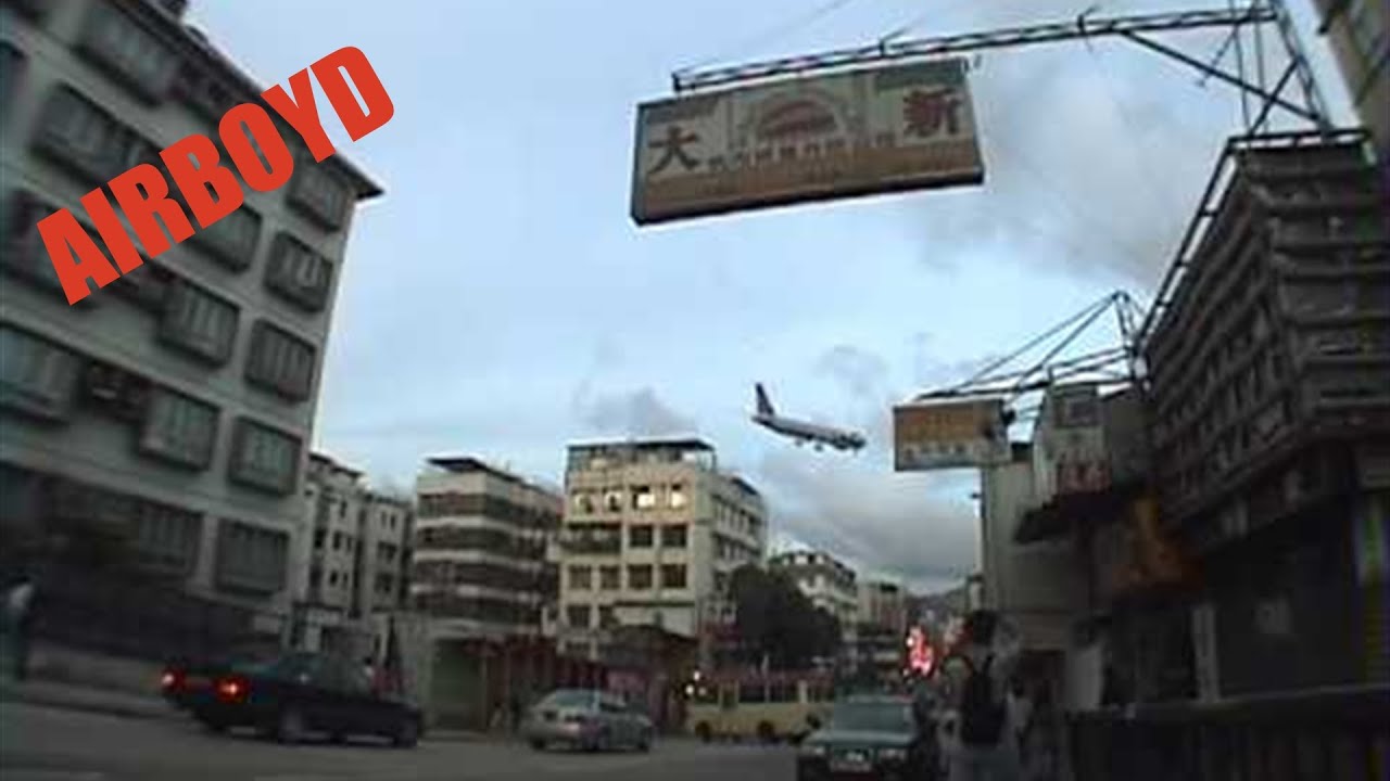 Plane Over Kowloon City Landing Hong Kong Kai Tak Airport