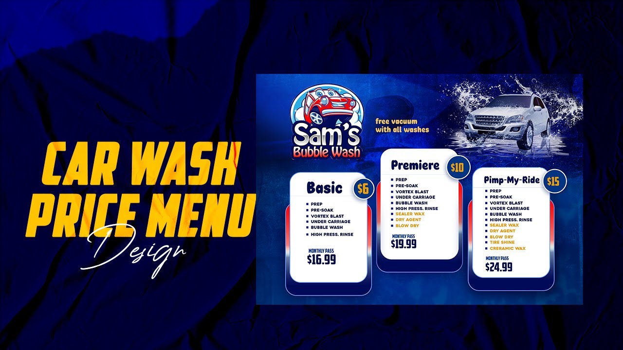 Car wash and detailing price menu design by adobe photoshop