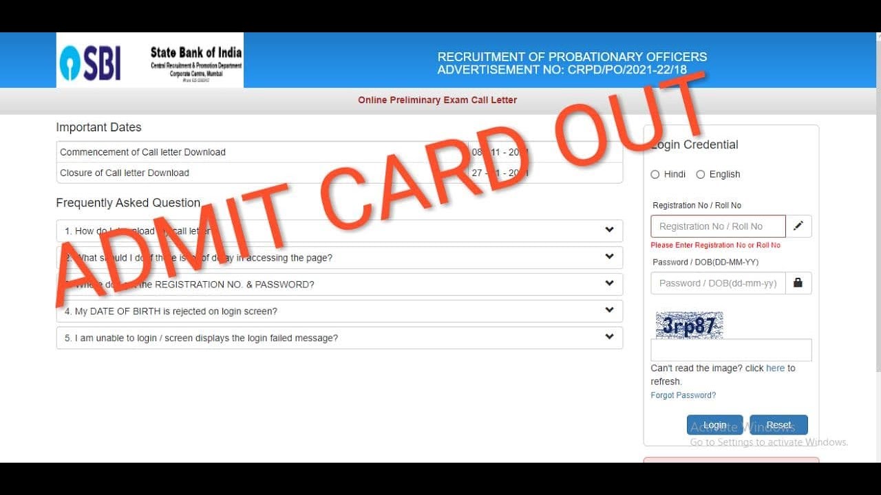 SBI PO Pre admit card Out || SBI PO 2021