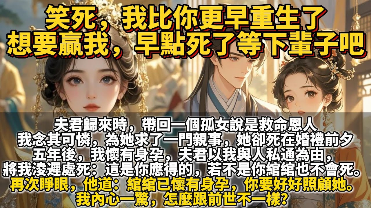 完結重生復仇爽文：我比你更早便重生了，想要贏我，早點死了等下輩子吧。夫君歸來時，帶回一個孤女：「綰綰是我的救命恩人，你要善待於她。」我念其可憐，爲她求了一門親事。婚禮前夕，她死在院中的枯井中。