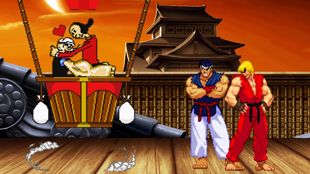 [KOF Mugen] Popeye Vs. Ryu & Ken
