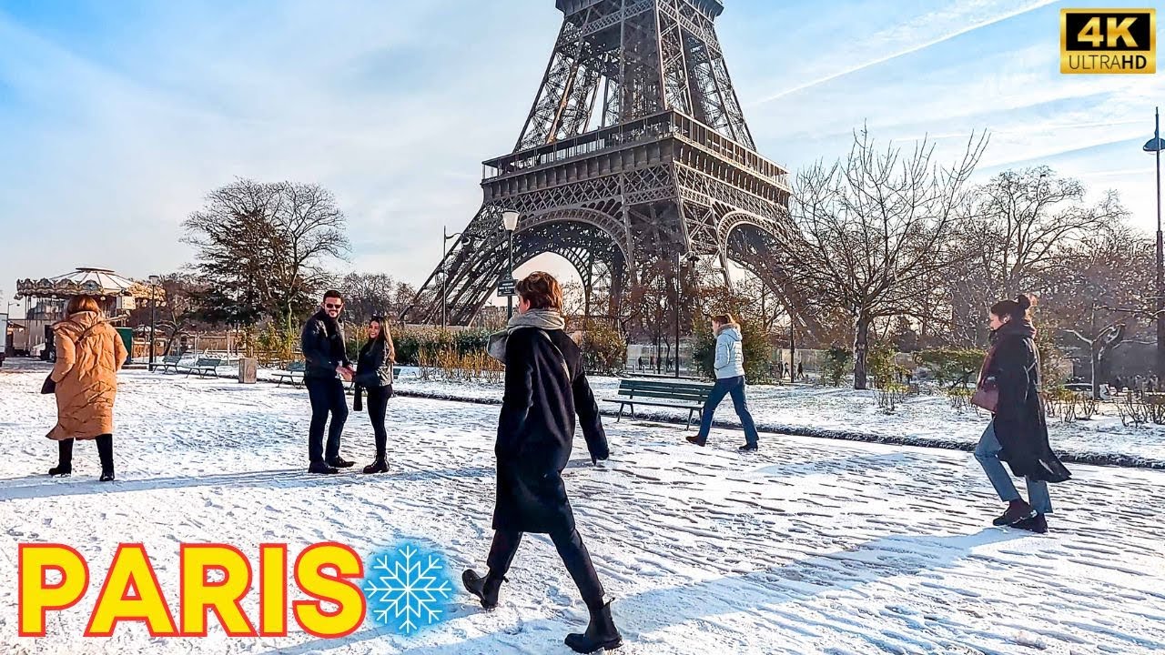 Paris, France 🇫🇷 - Eiffel Tower Snow ❄️ January 2024 | Paris Snow 4K (▶1h01 min)