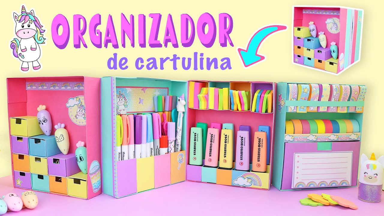 ORGANIZADOR DE ESCRITORIO Desplegable de Cartulina - papel - Regreso a Clases| Manualidades aPasos
