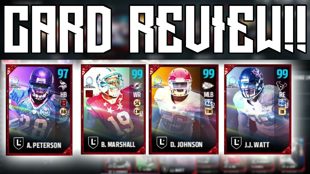 PRO BOWL LEGENDS WATT, MARSHALL, PETERSON AND JOHNSONS CARD REVIEWS!!!! | MADDEN 17 ULTIMATE TEAM