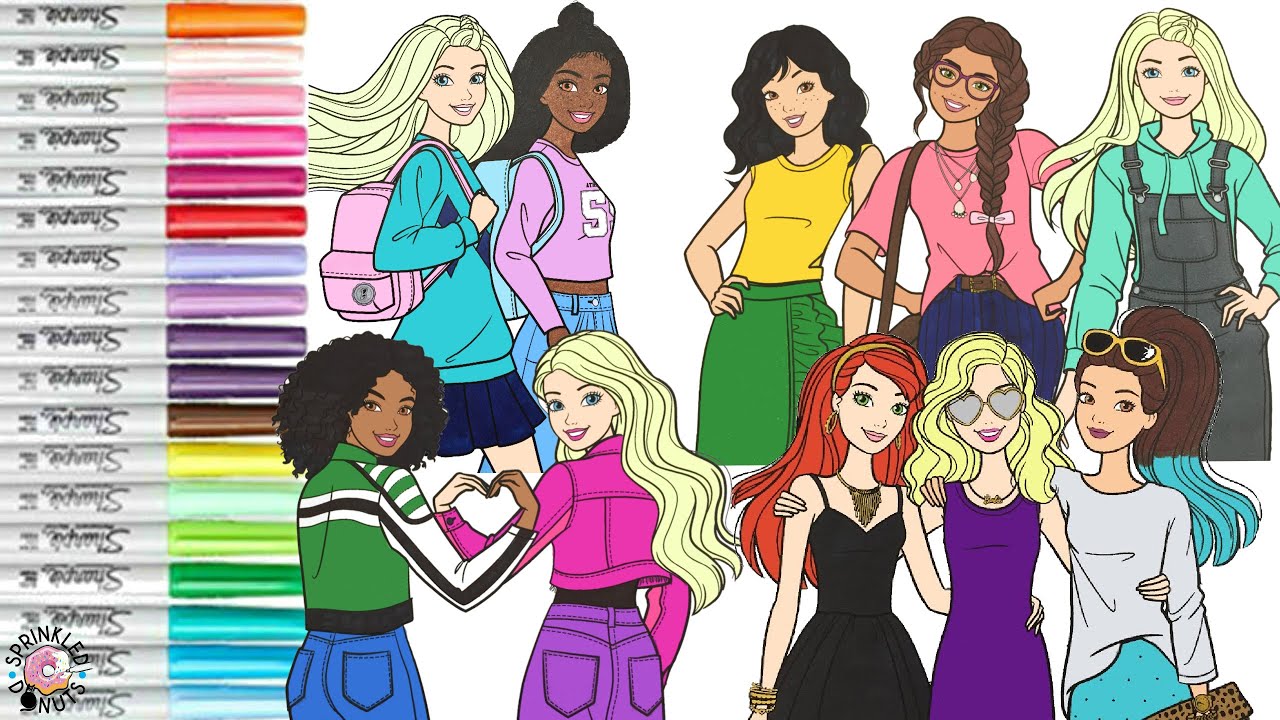 Barbie and Friends Coloring Book Compilation Brooklyn Barbie Renee Teresa Nikki and Summer