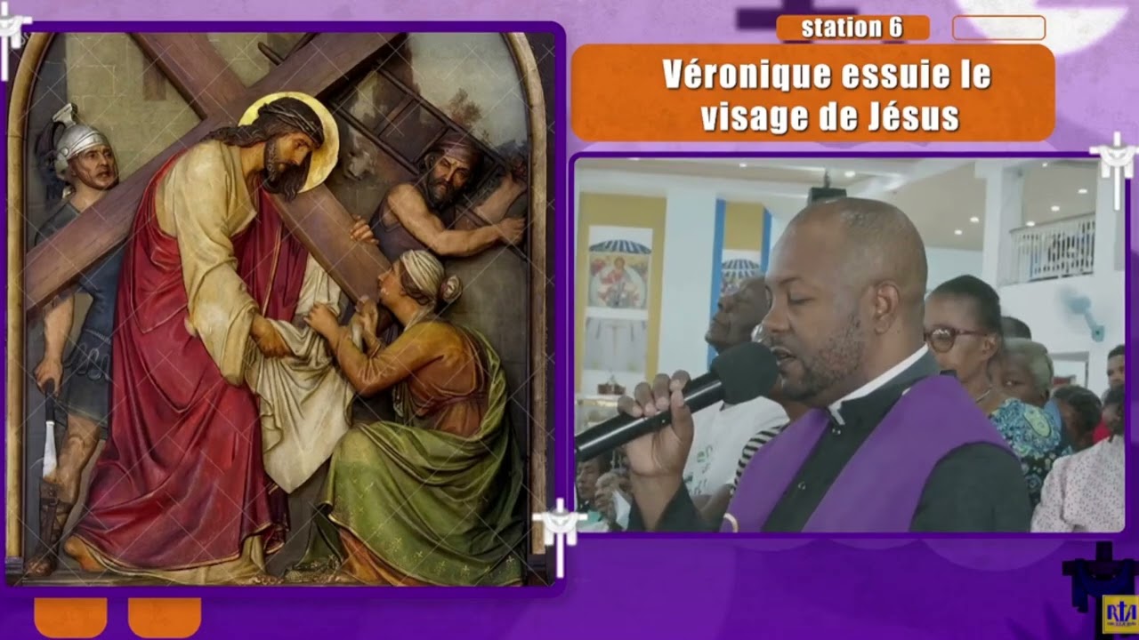 Station 6 : Véronique essuie le visage de Jésus.