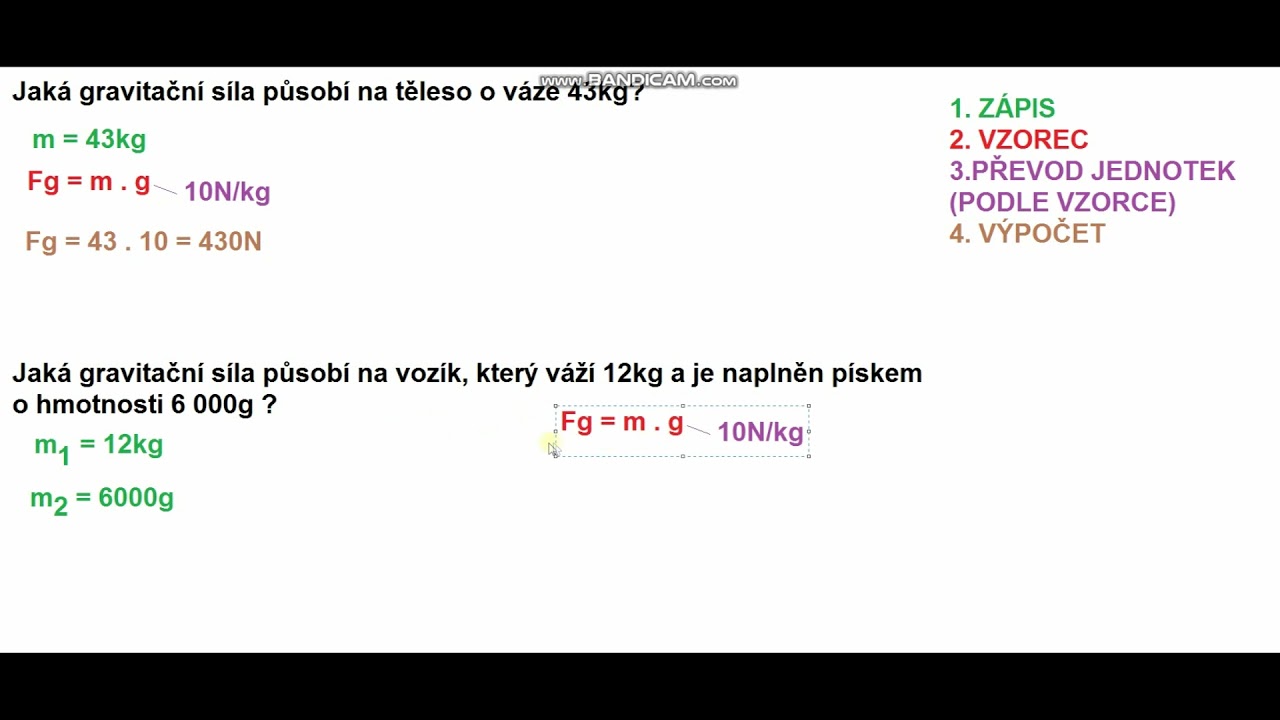 Gravitační síla - výpočet (Fg = m . g)
