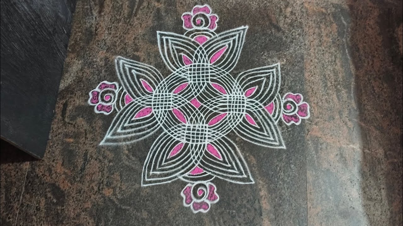 🌷🌷6*2 dot freehand Rangoli design 🌷🌷