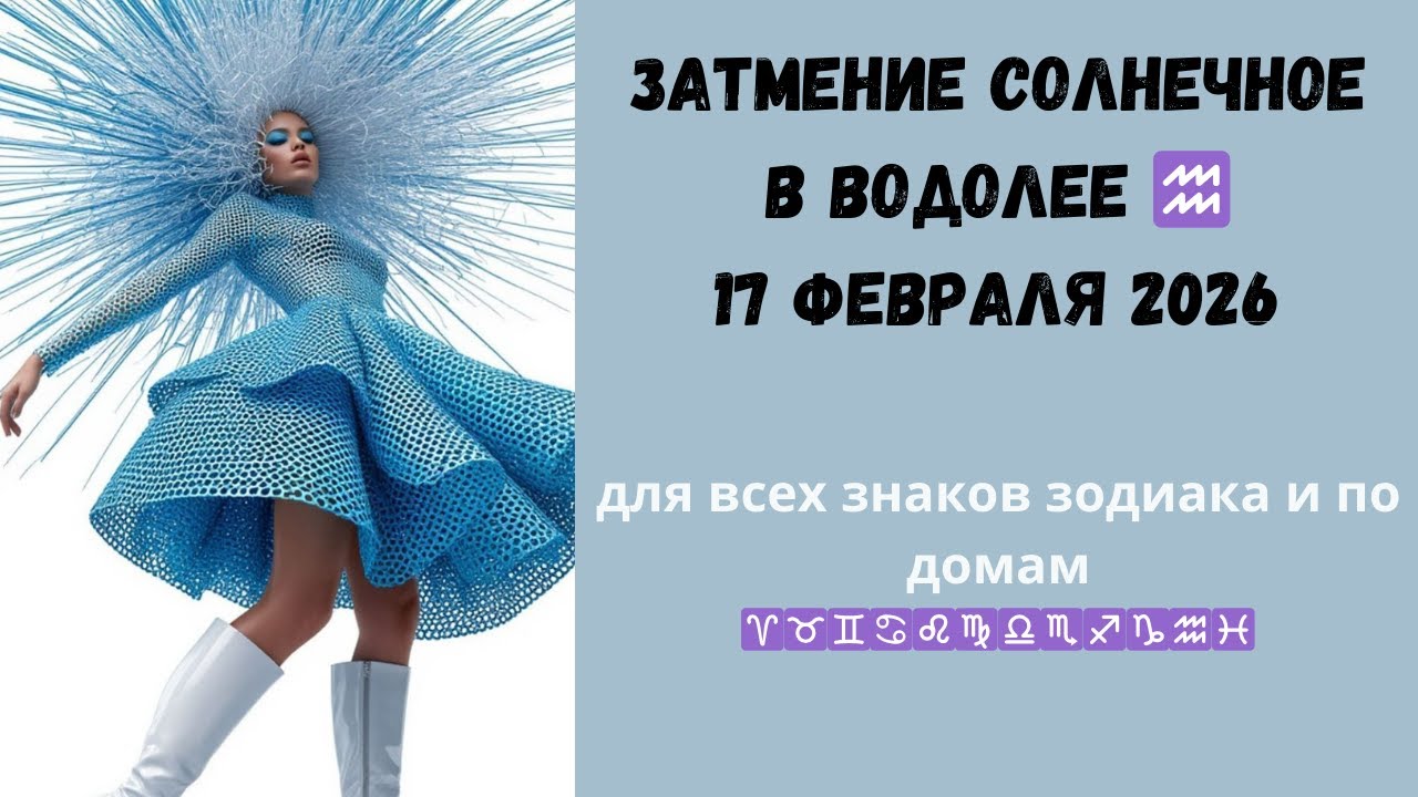 Затмение Солнечное  в Водолее ♒ 17 февраля 2026 Для всех знаков зодиака и по домам
