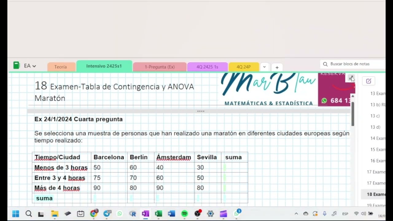 Examen- 24/1/2024 -Tabla de Contingencia y ANOVA  Maratón