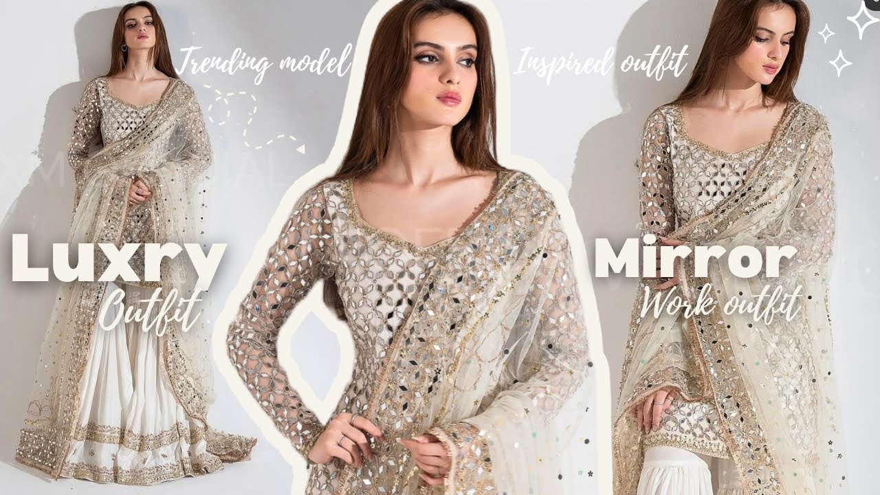 Mirror work outfit ✨designing/ model inspired outfit designing/  trending mirror work dress tutorial