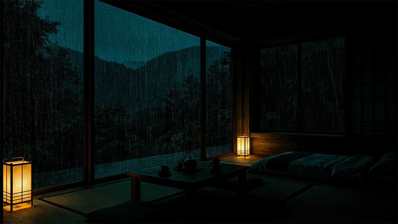 Gentle Rain Falling Over a Dark Bedroom | Peaceful Ambience for Insomnia Relief