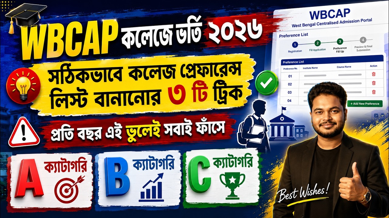 College Admission Preference List 2026: wbcap college preference list: wb college admission 2026:...