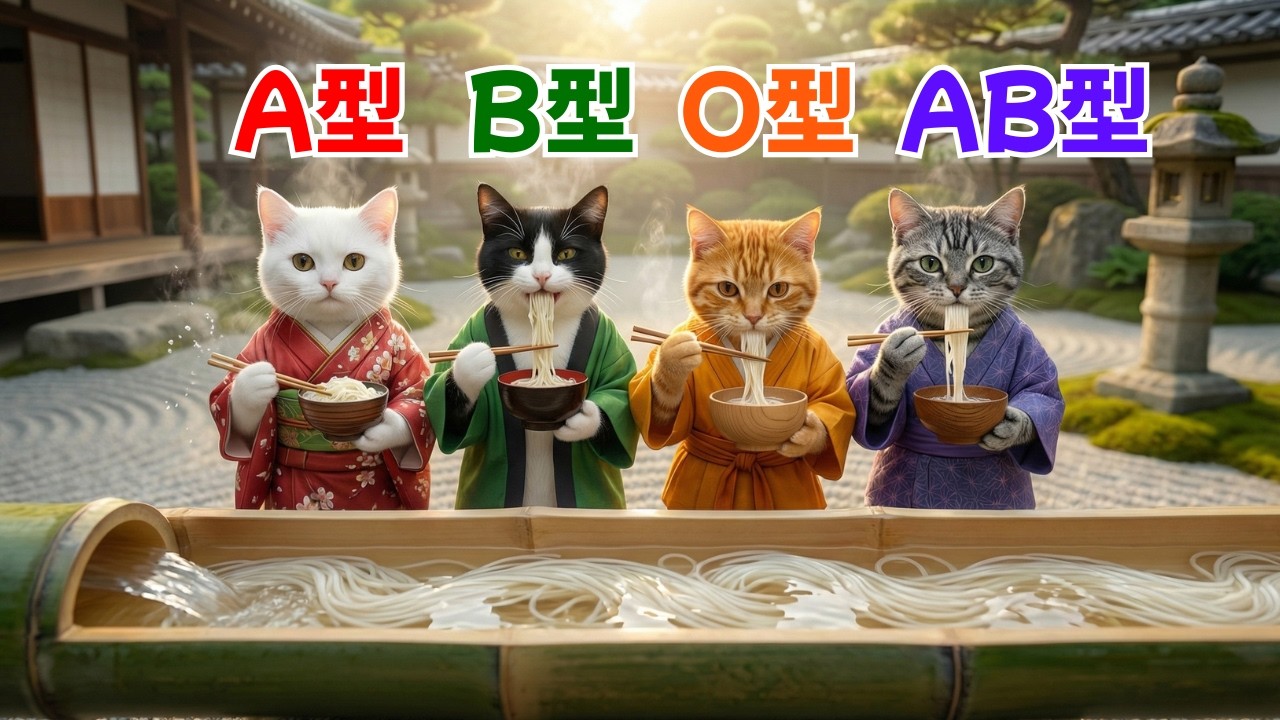 【癒やし】AI猫たちの伝統的な流しそうめん大会🎋🥢 夏の風物詩と性格の違い【こむぎの猫】