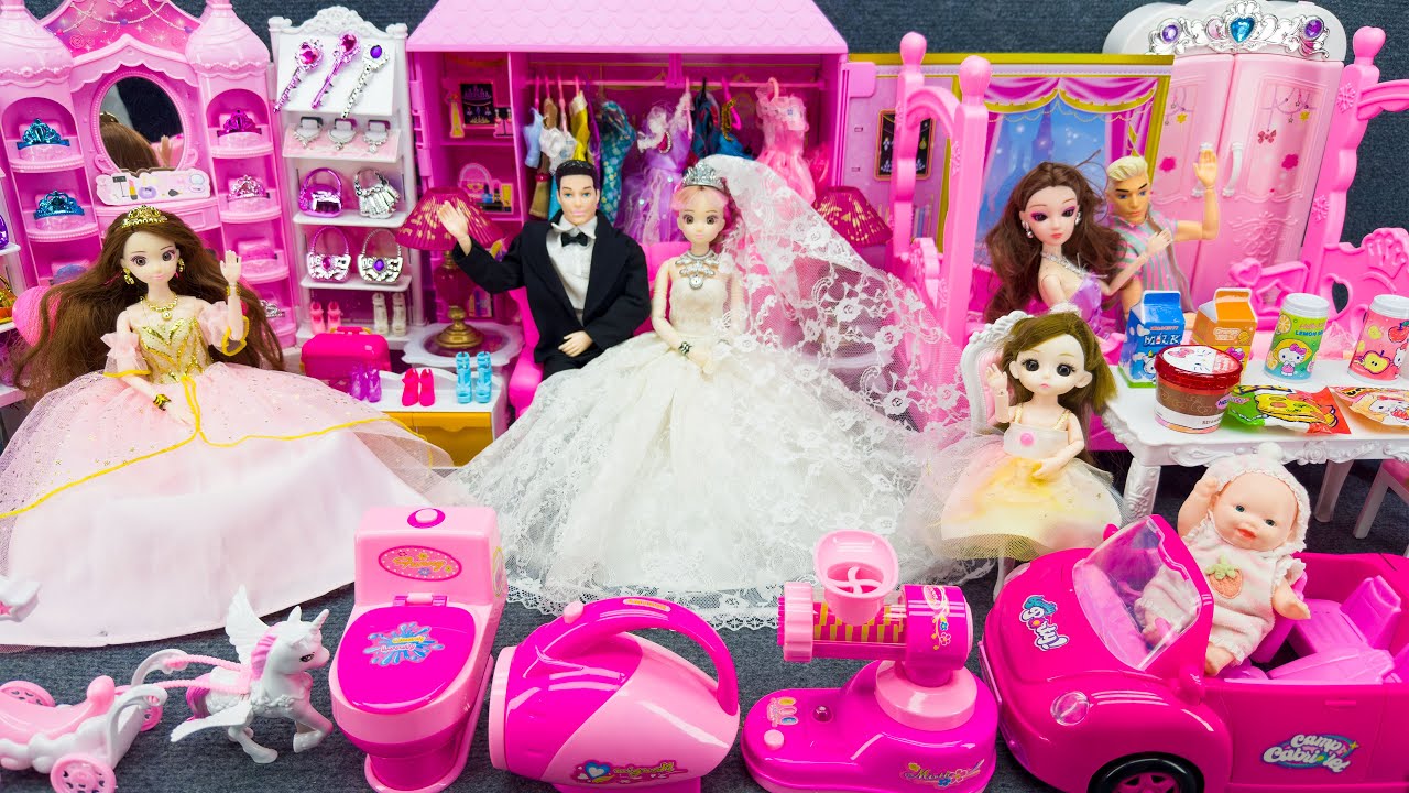 20 Minutes Satisfying Unboxing Barbie Princess Bedroom Happy Wedding Dress Up Playset | Review Toys