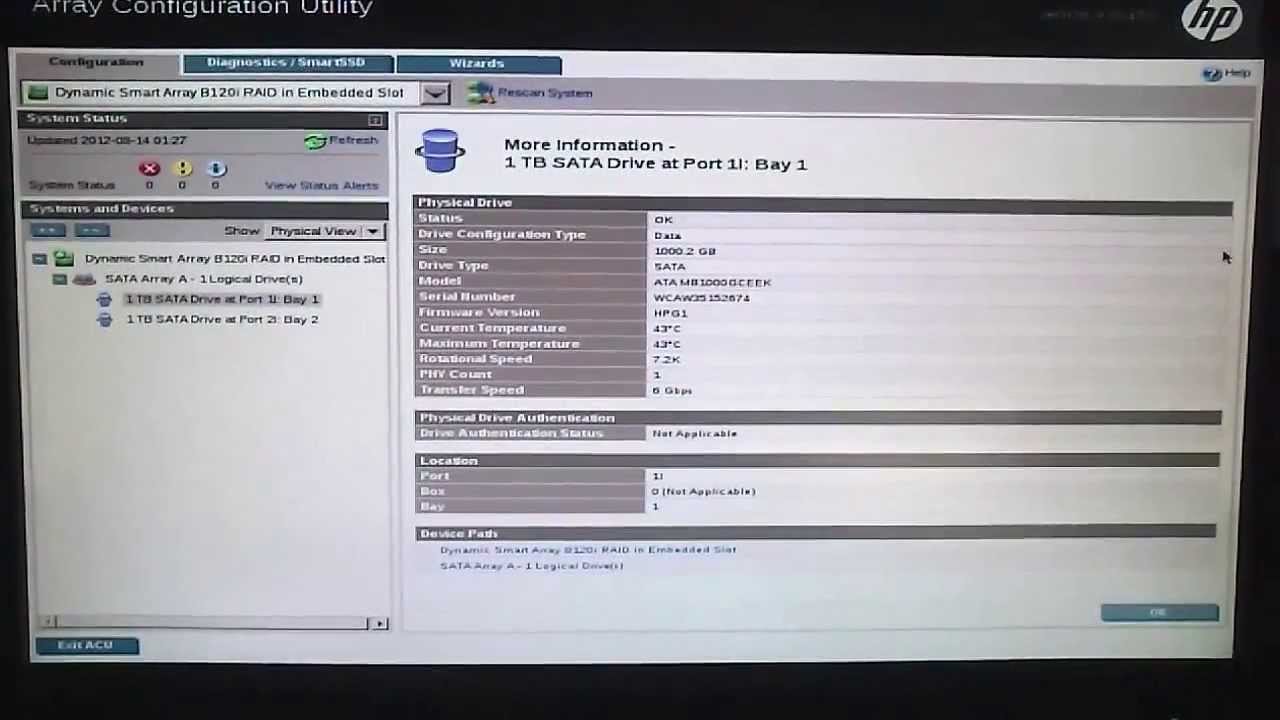 HP Array Configuration Utility (ACU) - How to setup RAID1 on ML310e Gen8 Server