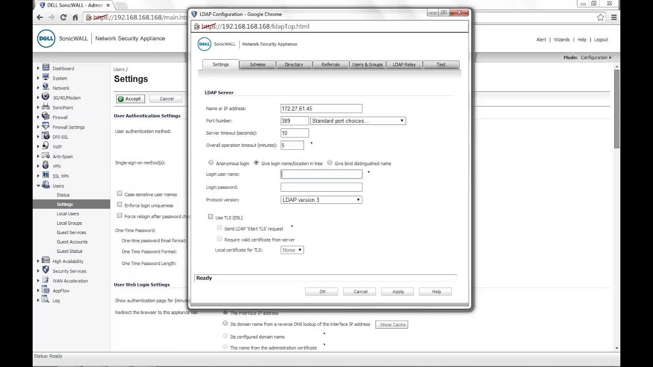 How to integrate LDAP or Active Directory with Sonicwall appliance