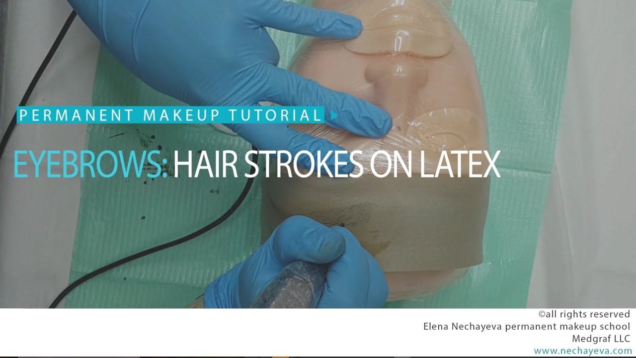 Permanent makeup tutorial: hair strokes on latex / Уроки татуажа: волоски на латексе