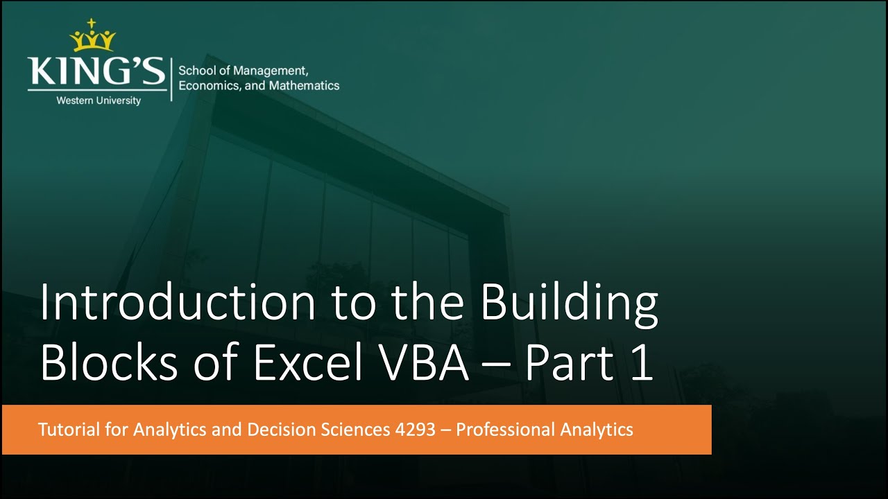 Tutorial Video 2: Introducing the Building Blocks of Excel VBA - Part 1