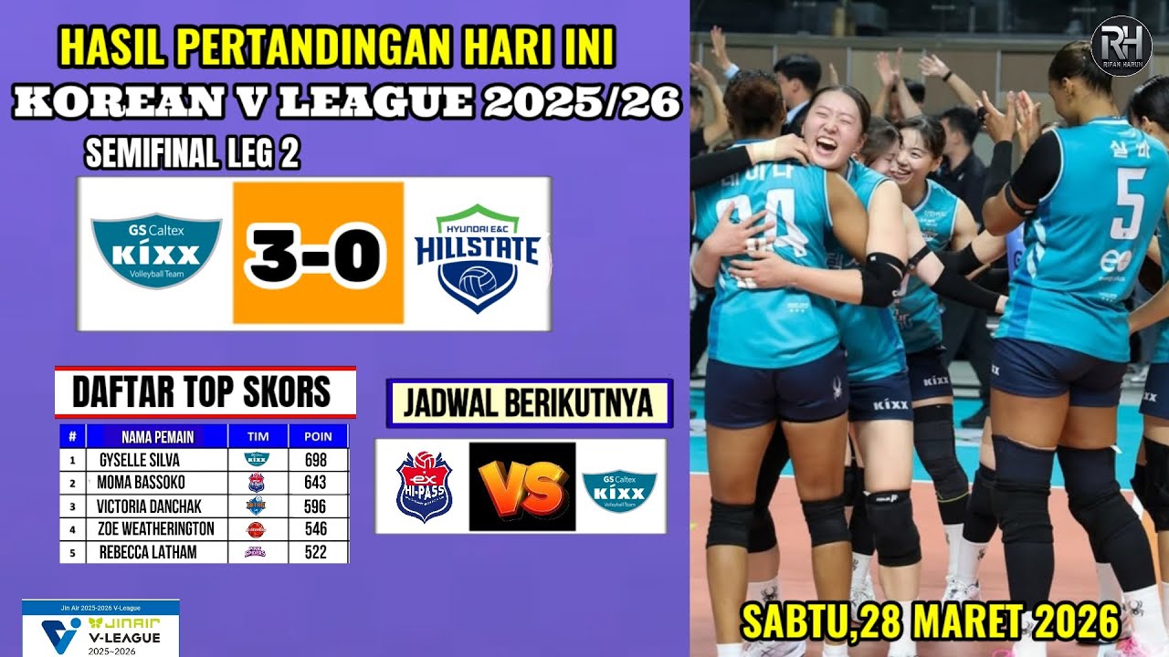 Hasil Semifinal Liga Voli Korea Hari ini~GS CALTEX VS HILLSTATE~Jadwal Final Korean V League 2026