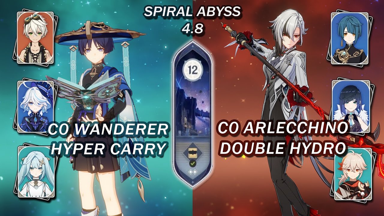 C0 Wanderer Hyper Carry & C0 Arlecchino Double Hydro | Spiral Abyss 4.8 | Genshin Impact |