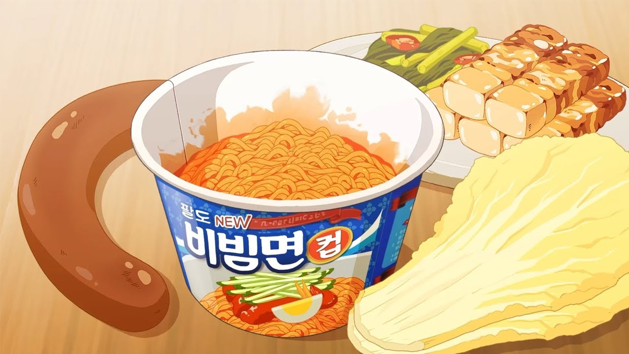 비빔면엔 삼겹살 못참지~🍜🥩 애니먹방 (재업로드) / bibimmyeon & pork belly
