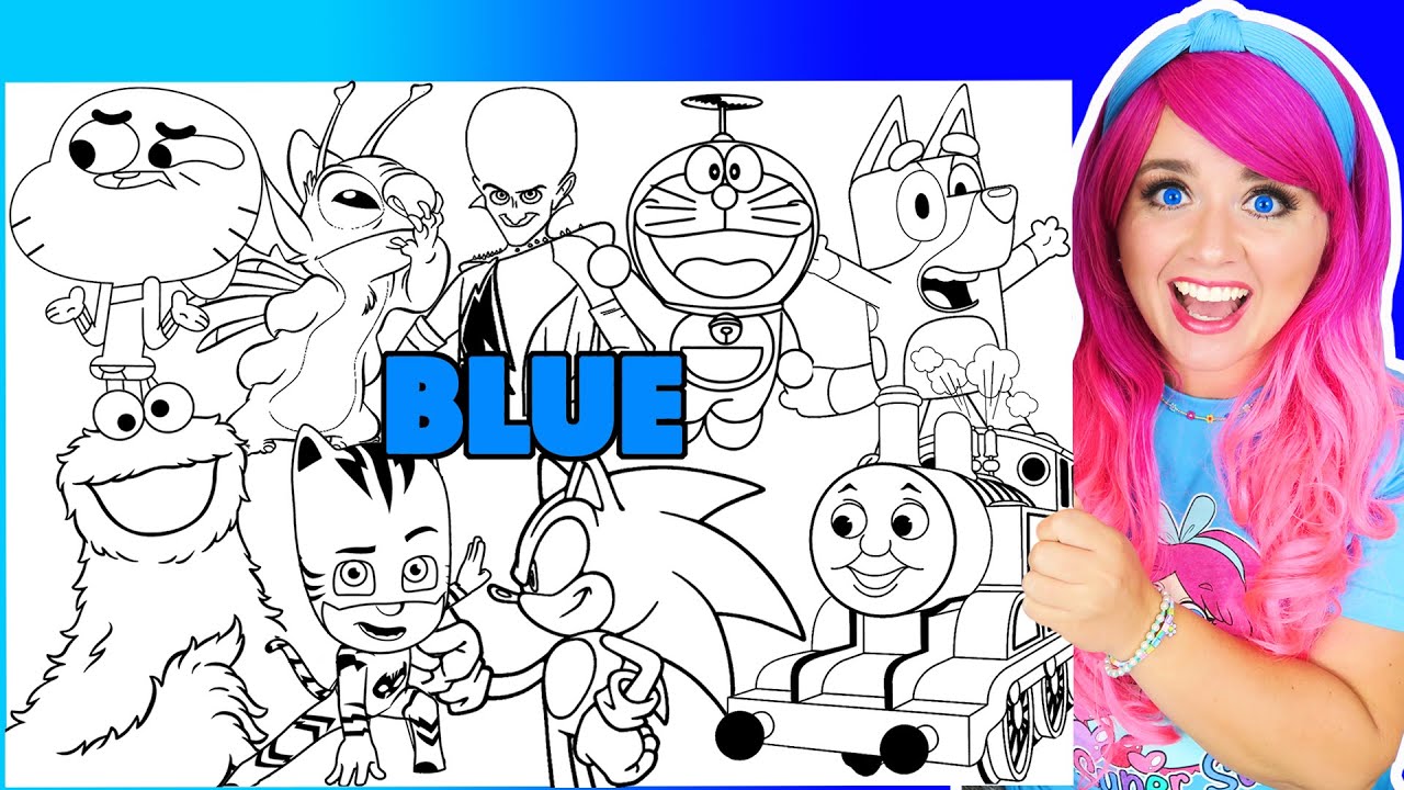 Coloring All BLUE Characters | Sonic, Bluey, Catboy, Thomas, Cookie Monster, Megamind, Stitch & More