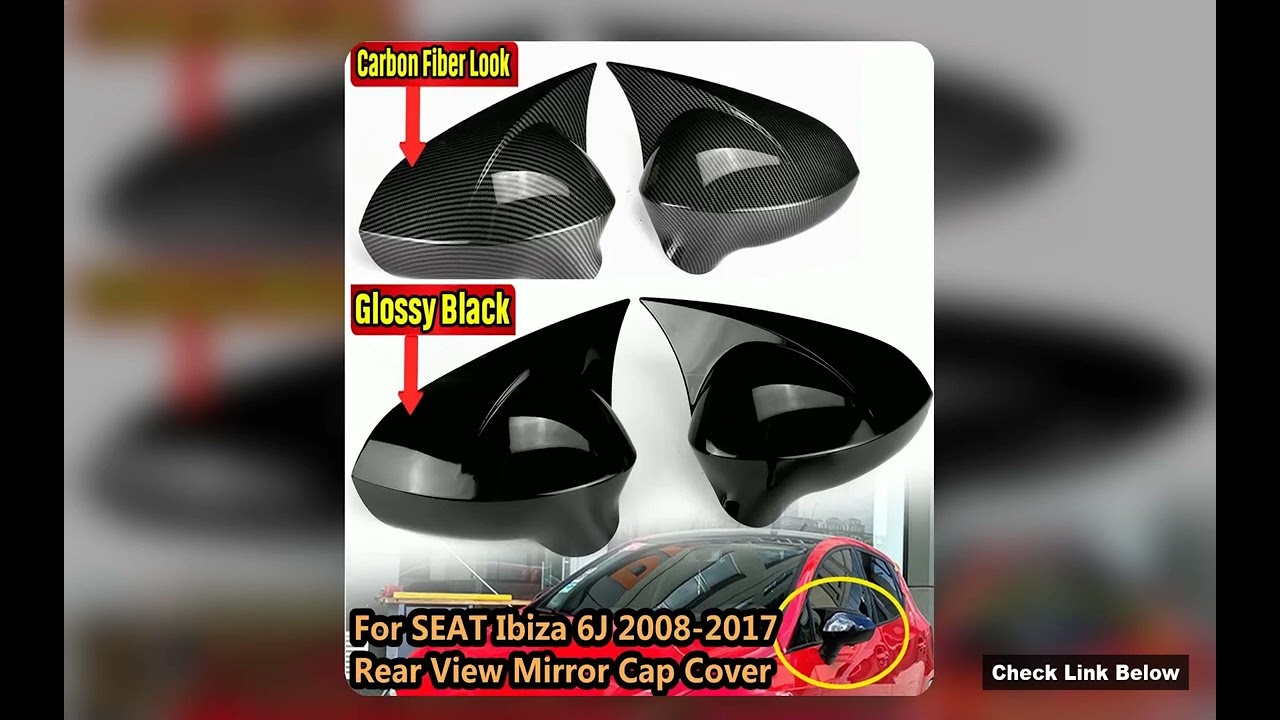 Glossy Black/Carbon Fiber Look Rearview Wing Mirror Covers Caps For Seat Leon MK2 1P Ibiza MK4 6J 20