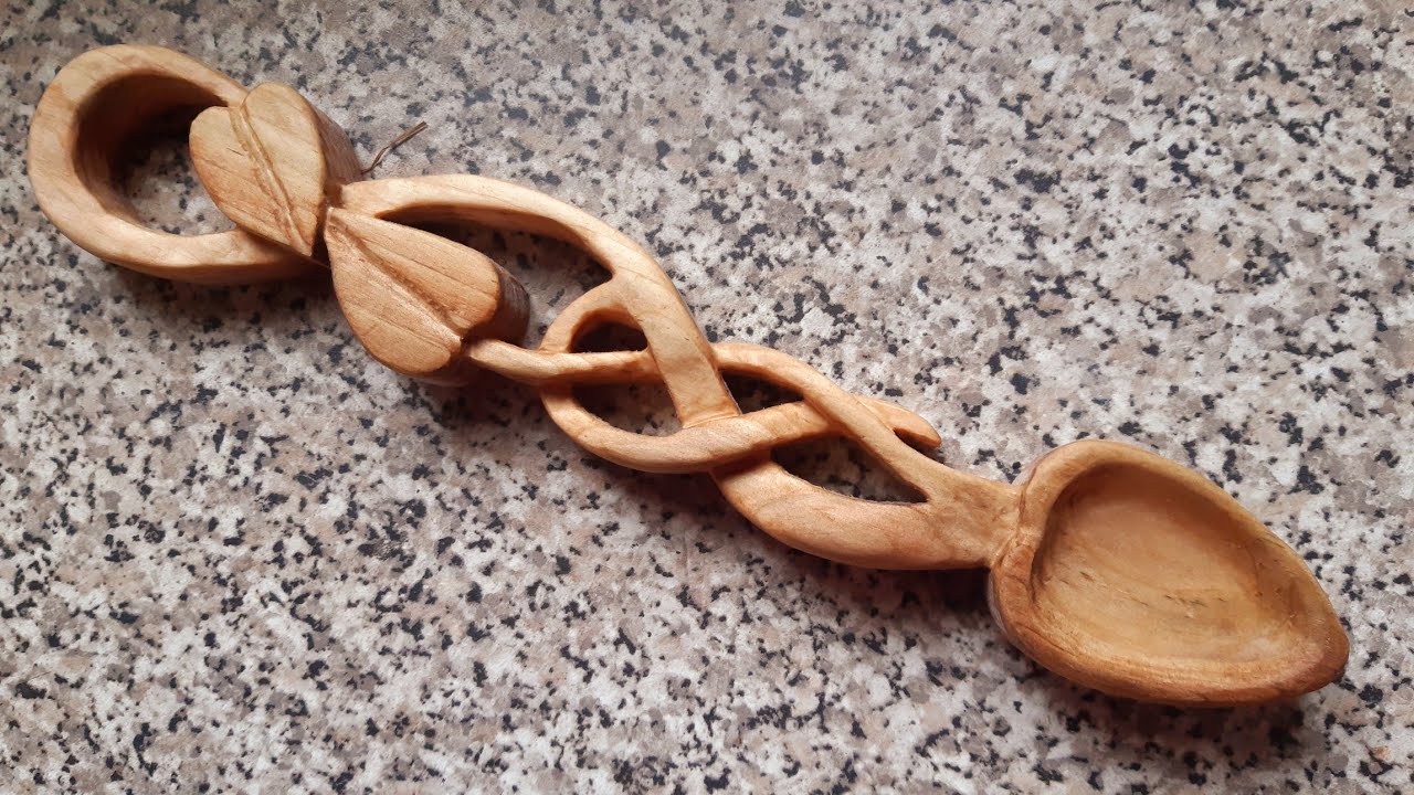 Wooden Love Spoon made on fencing wood, scroll saw/carving project